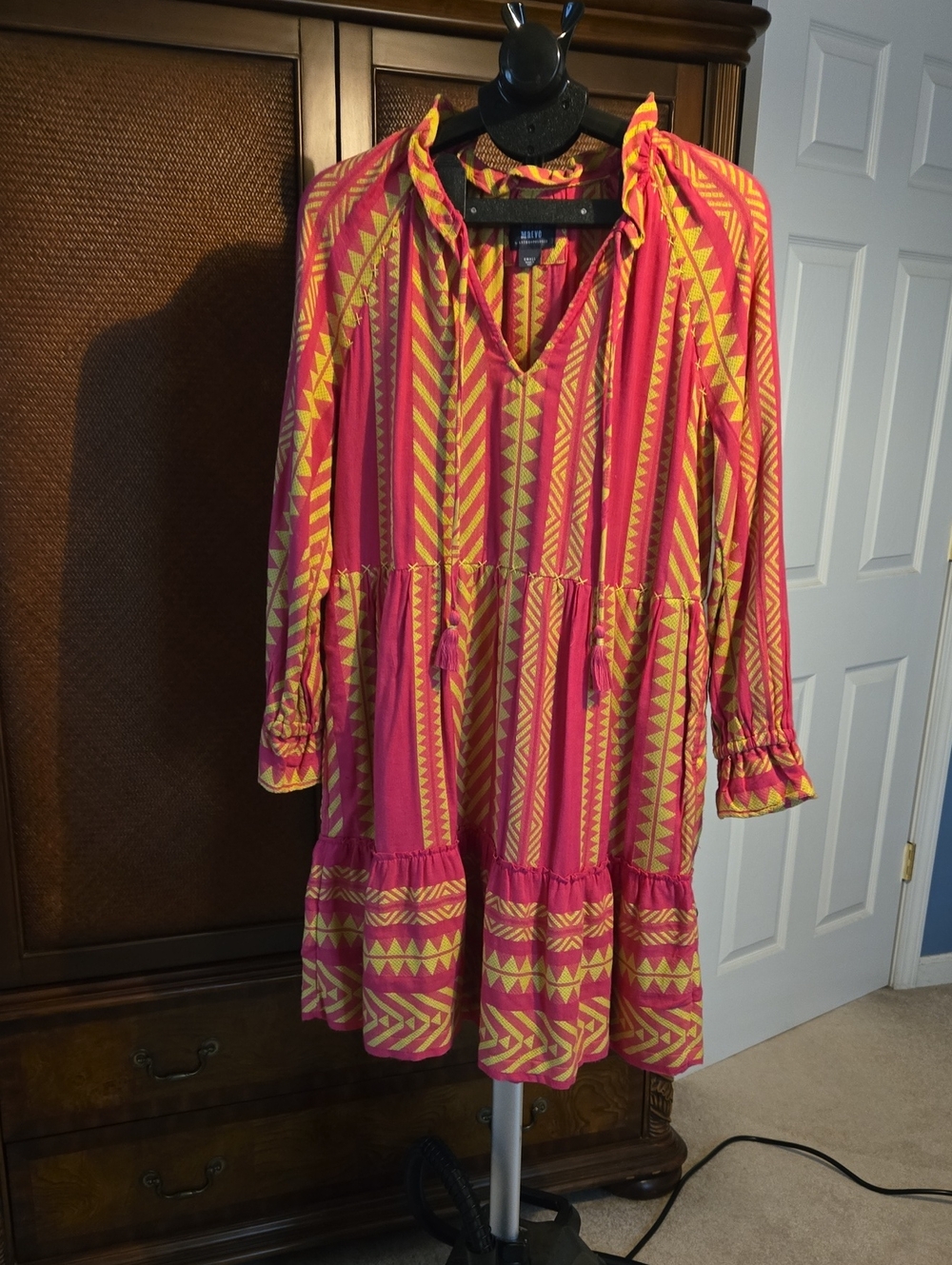 Anthropologie Pink and Yellow Geometric Midi Dress